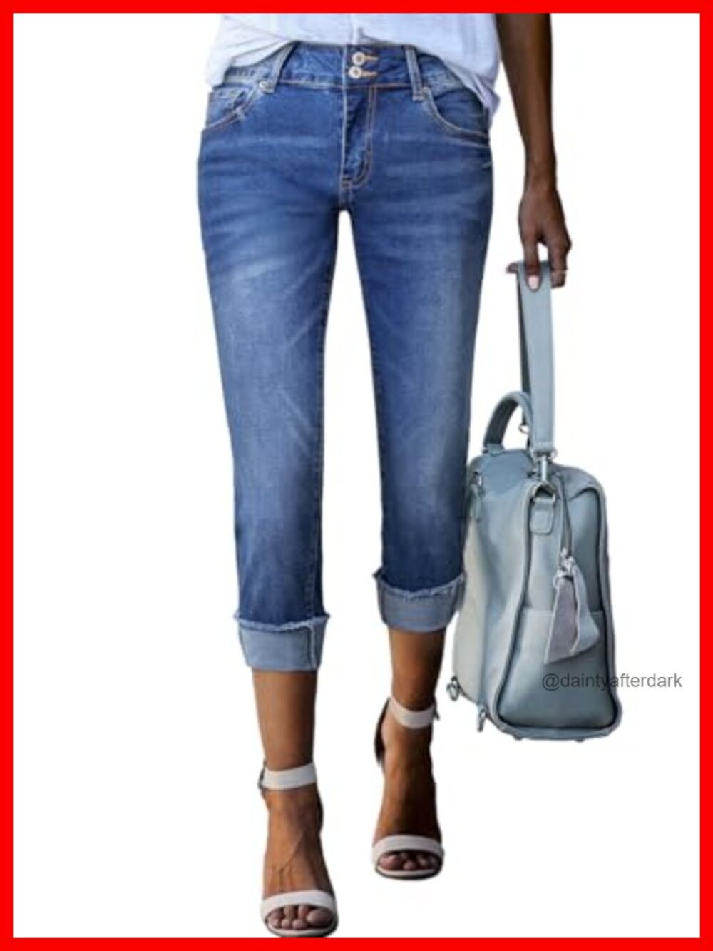 High Waisted Skinny Capri Jeans with Roll-Up Cuffs, Stretch Denim